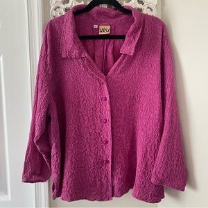 URU Vintage Magenta Silk Textured Embossed Art to Wear Artsy Blouse Top Sz XL